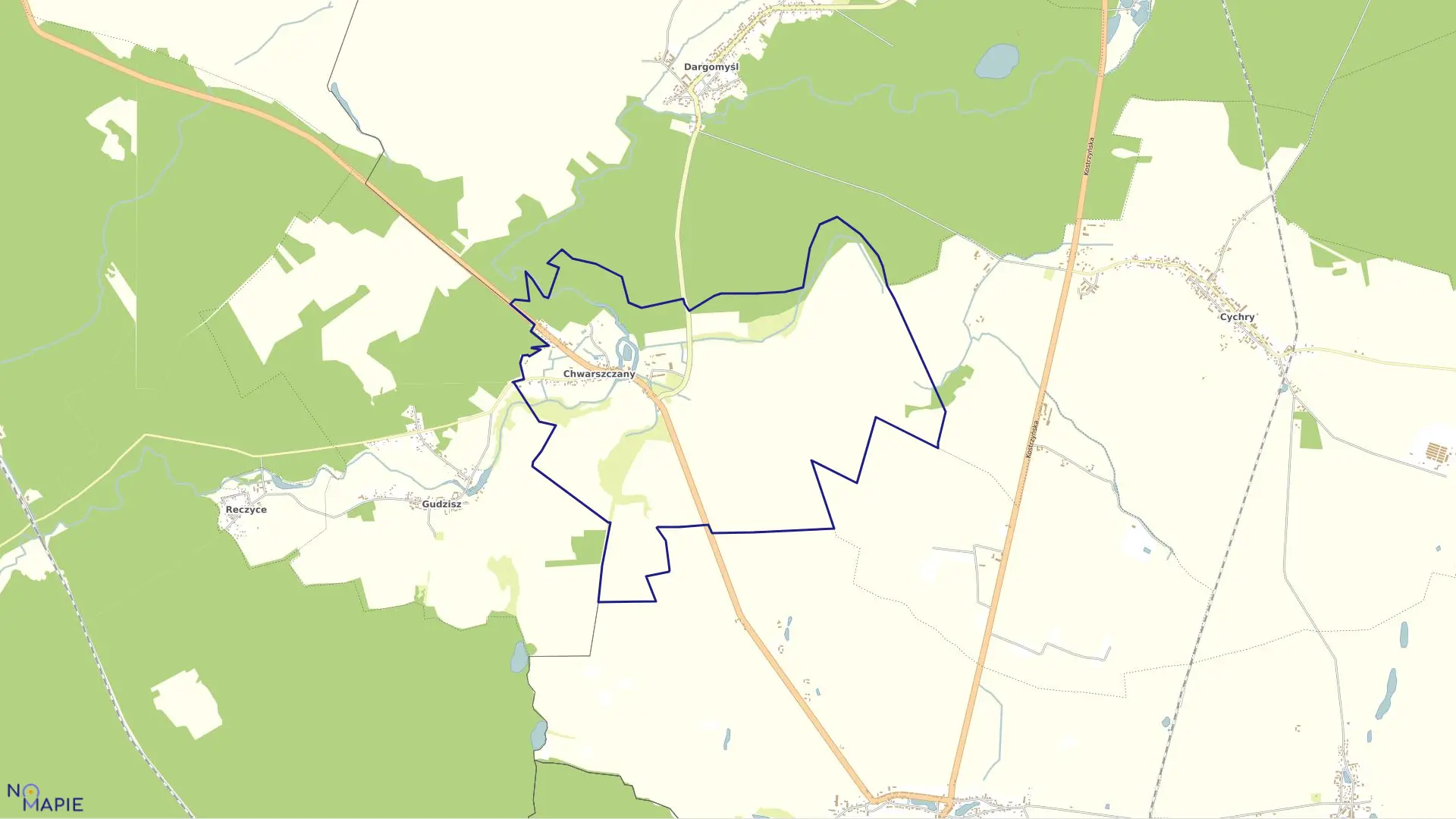 Mapa obrębu CHWARSZCZANY w gminie Boleszkowice